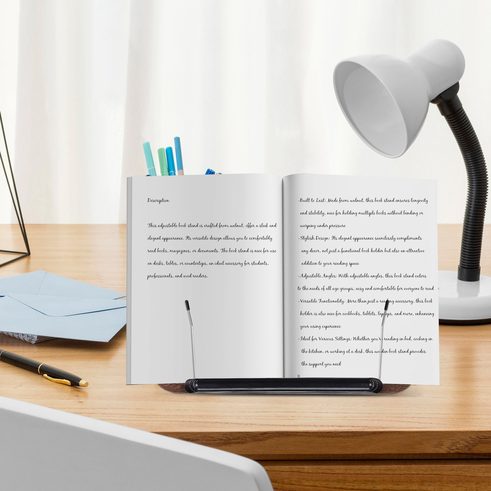 Document Holder Stand - Verstelbare boekenstandaard van walnoothout, ideaal om