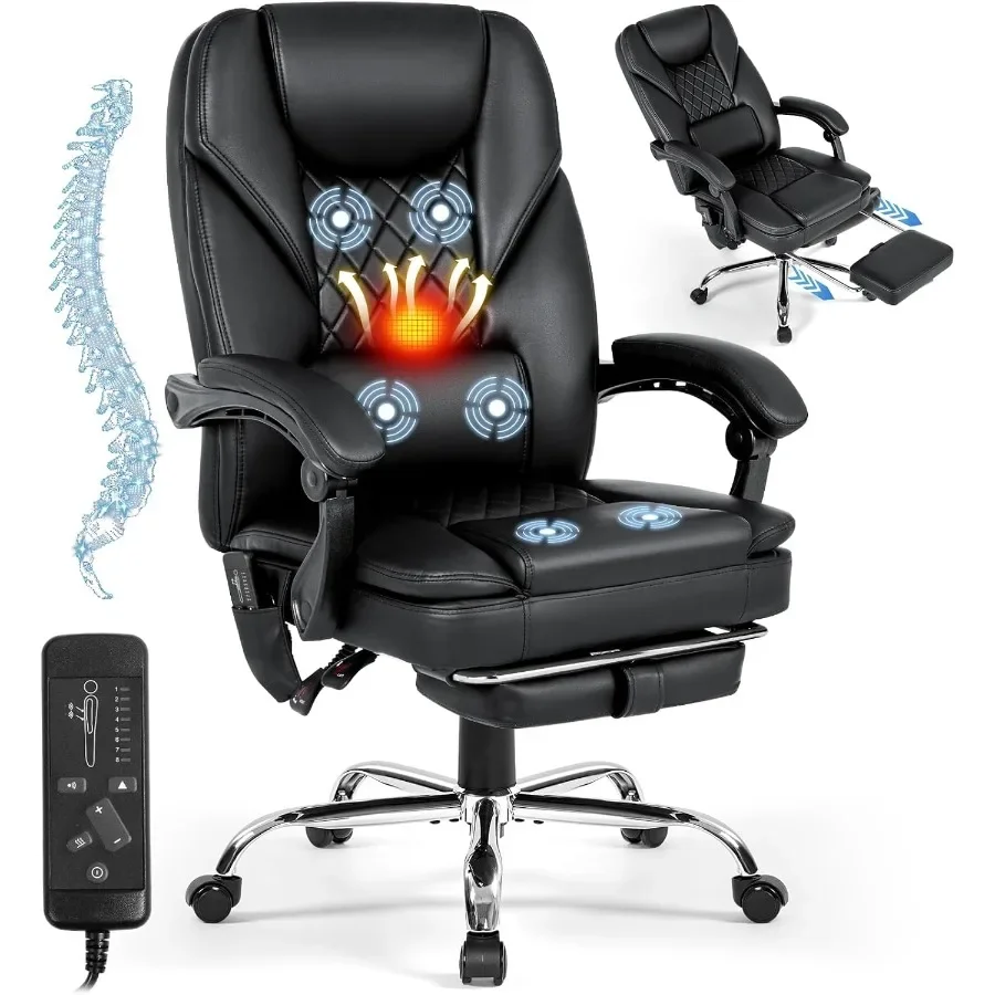 Ergonomic Office Chair - Massage-functie, verwarmde bureaustoel met voetensteun voor